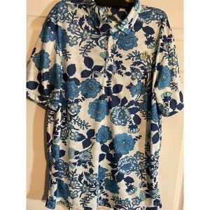 Swannies Golf Polo Shirt Men's Medium Blue Floral Print Short Sleeve Collared